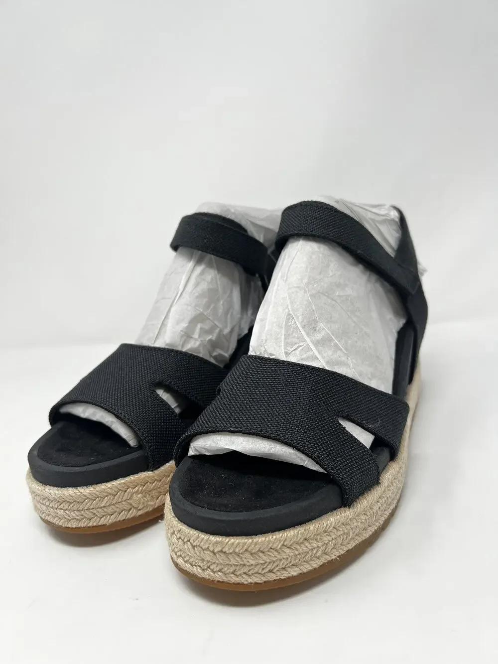 TOMS Women's 10 Alana Black Canvas Open Toe Wedge Sandals